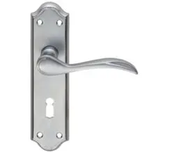Madrid Door Handles On Backplate, Satin Chrome (Sold In Pairs)