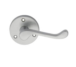 Victorian Scroll Traditional Door Handles On Round Rose, Satin Chrome (Sold In Pairs)