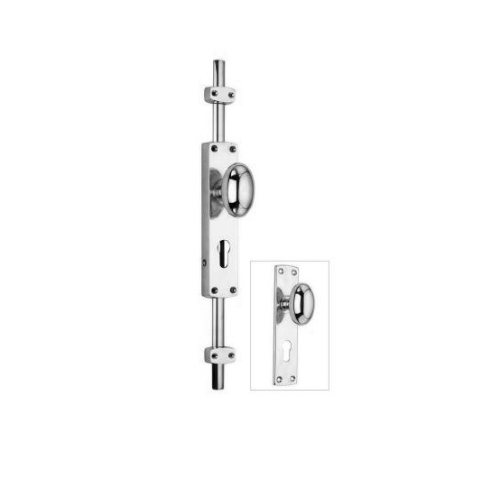 Oval Knob Locking Brass Door Espagnolette Bolt/Cremone Bolt Upto 8.5'-Polished Chrome