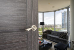 Eco Aqua Aluminium Lever Door Handle on Round Rose - Satin Nickel/Polished Nickel