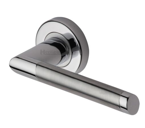 Heritage Brass Ellipse Mercury Finish Satin Nickel With Polished Nickel Edge Door Handles On Round Rose (Sold In Pairs)