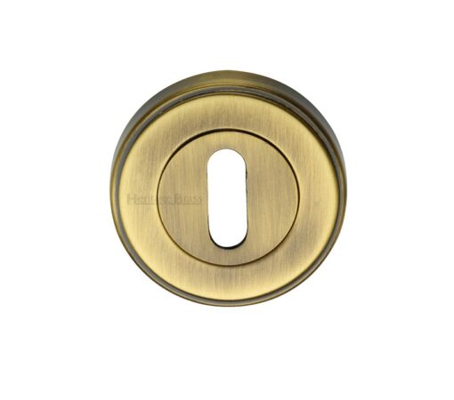 Heritage Brass Art Deco Style Standard Key Escutcheon, Antique Brass