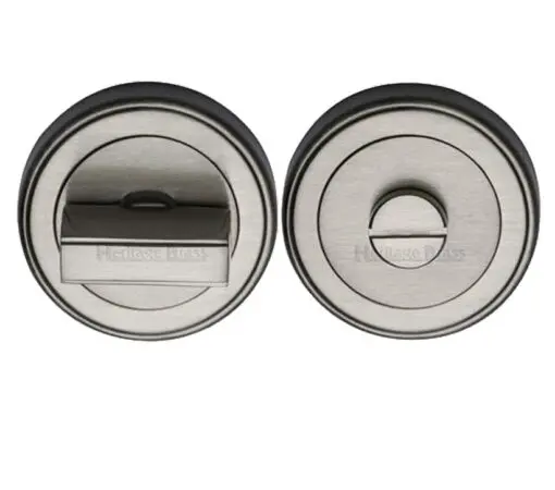 Heritage Brass Art Deco Style Round 53Mm Diameter Turn & Release, Satin Nickel Finish