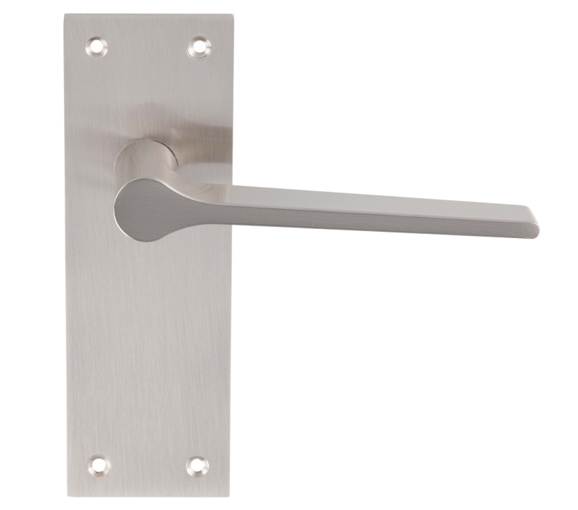 Velino Door Handles On Slim Backplate, Satin Nickel (Sold In Pairs)