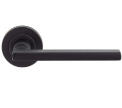 Trentino Door Handles On Round Rose, Matt Black (Sold In Pairs)