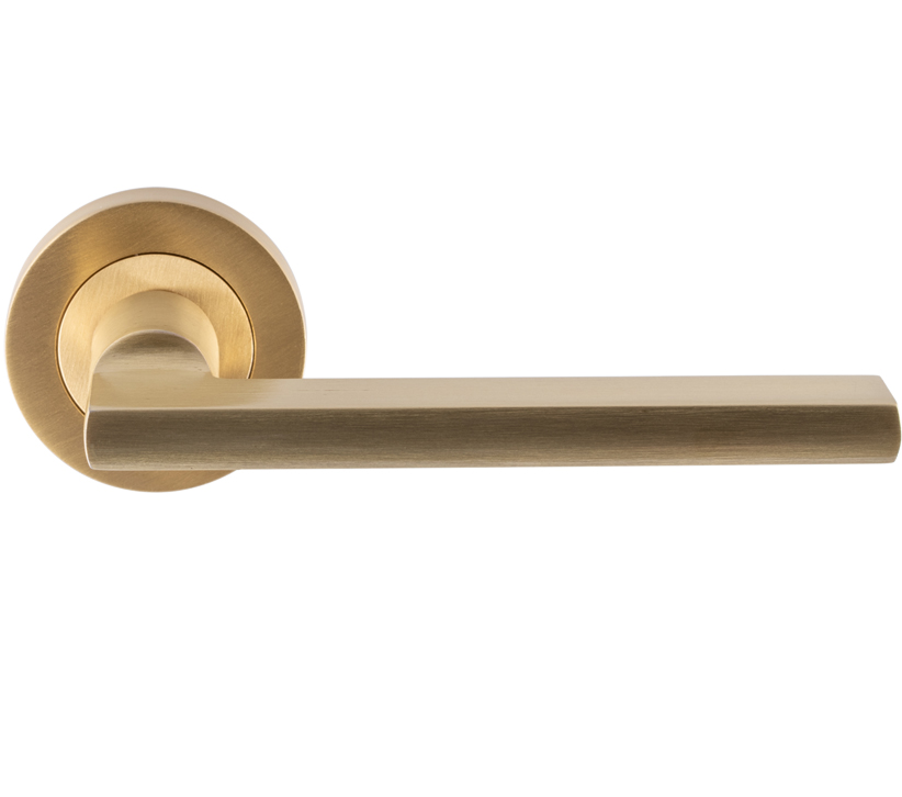 Trentino Door Handles On Round Rose, Satin Brass (Sold In Pairs)