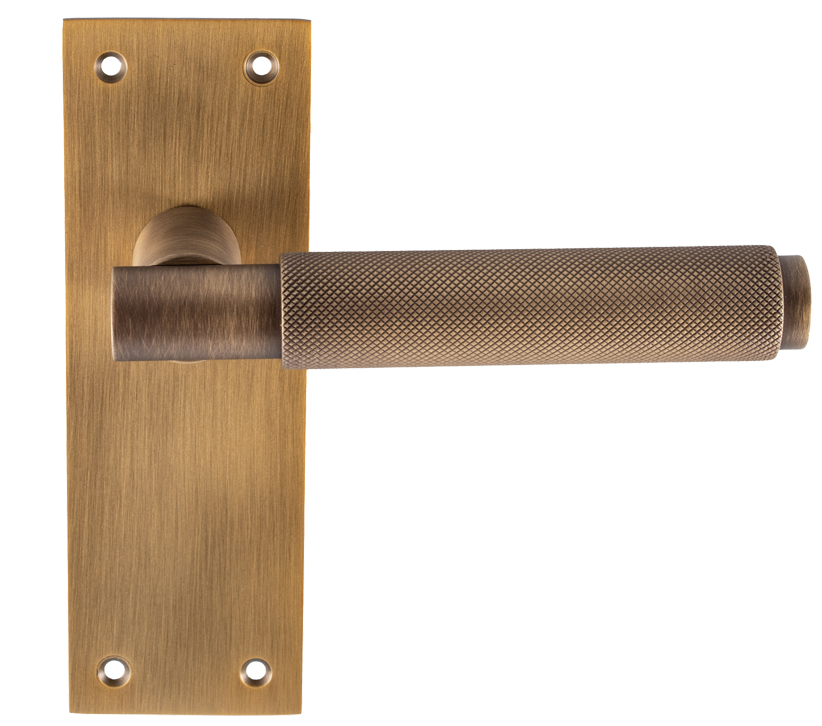 Varese Knurled Door Handles On Slim Backplate, Antique Brass (Sold In Pairs)