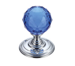 Zoo Hardware Fulton & Bray Facetted Blue Glass Ball Mortice Door Knobs, Polished Chrome - (Sold In Pairs)