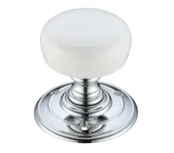 Zoo Hardware Fulton & Bray Plain White Porcelain Door Knobs, Polished Chrome - (Sold In Pairs)