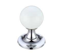 Zoo Hardware Fulton & Bray White Glass Ball Mortice Door Knobs, Polished Chrome - (Sold In Pairs)