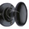 M Marcus Knowle Oval Mortice Door Knob, Smooth Black Iron (Sold In Pairs)