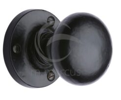 M Marcus Alveley Round Mortice Door Knob, Smooth Black Iron (Sold In Pairs)