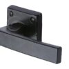 M Marcus Hanwood Door Handles On Square Rose, Smooth Black Iron (Sold In Pairs)