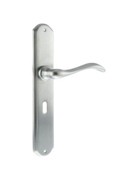 Forme Valence Solid Brass Key Lever Door Handle on Backplate - Satin Chrome