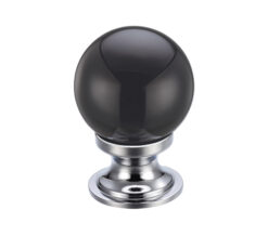 Black Glass Ball Cupboard Knobs (25mm Or 30mm), Polished Chrome Base