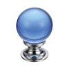 Blue Glass Ball Cupboard Knobs (25mm Or 30mm), Polished Chrome Base