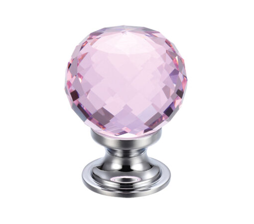 Pink Facetted Glass Ball Cupboard Knobs (25mm Or 30mm), Polished Chrome Base