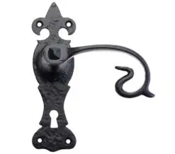Zoo Hardware Foxcote Foundries Fleur De Lys Door Handles On Backplate, Black Antique (Sold In Pairs)