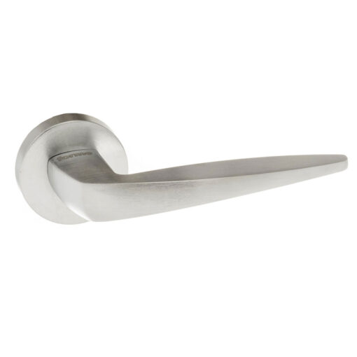 Forme Foglia Lever Door Handle on Minimal Round Rose - Satin Chrome