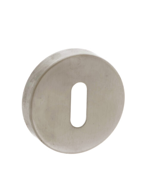 Forme Key Escutcheons on Minimal Round Rose - Satin Nickel