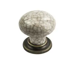 Fingertip Mushroom Pattern Porcelain Cupboard Knob, Ivory Crackle With Antique Brass Base