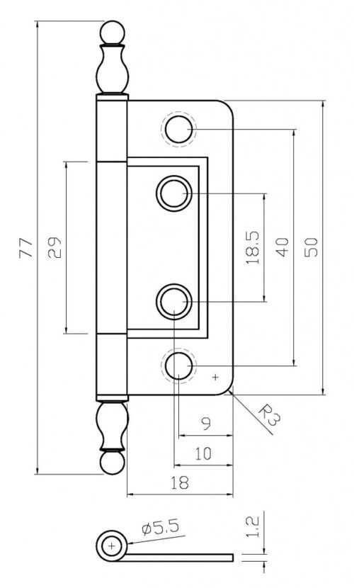 Finial Hinge – 50mm