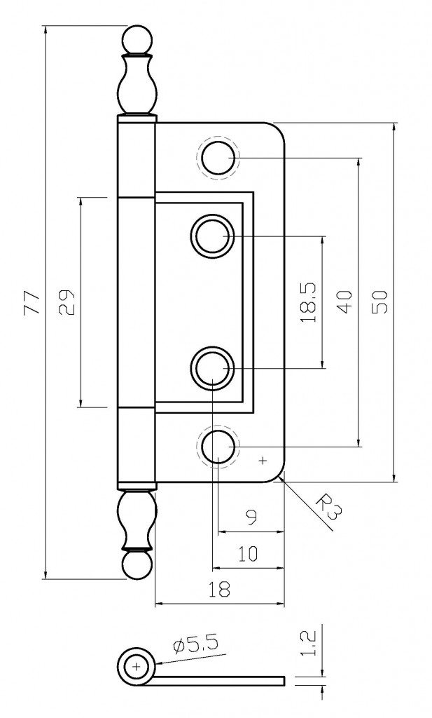 Finial Hinge – 50mm