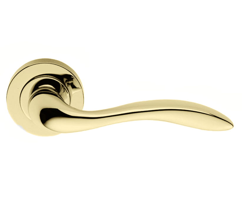 Manital Giava Door Handles On Round Rose, Polished Brass (Sold In Pairs)