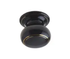 Porcelain Mortice Door Knob Black & Goldline