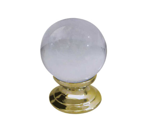 Plain Clear Ball Glass Cupboard Door Knob, Polished Brass