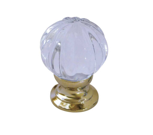 Pumpkin Glass Cupboard Door Knob, Polished Brass