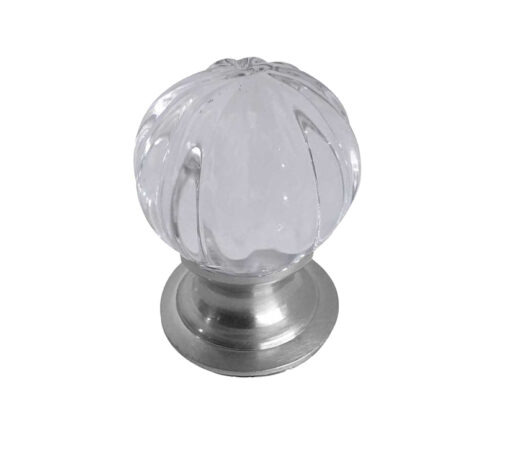 Pumpkin Glass Cupboard Door Knob, Satin Chrome