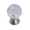 Faceted Glass Cupboard Door Knob, Satin Chrome