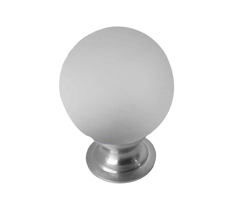 Frelan Hardware Frosted Glass Cupboard Door Knob, Satin Chrome