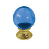 Blue Coloured Plain Ball Glass Cupboard Door Knob, Polished Brass