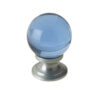 Blue Coloured Plain Ball Glass Cupboard Door Knob, Satin Chrome