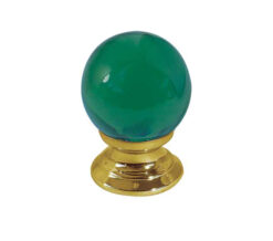 Green Coloured Plain Ball Glass Cupboard Door Knob, Polished Brass