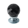 Black Coloured Faceted Glass Cupboard Door Knob, Polished Chrome