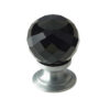 Black Coloured Faceted Glass Cupboard Door Knob, Satin Chrome