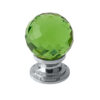 Green Coloured Faceted Glass Cupboard Door Knob, Polished Chrome