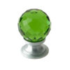 Green Coloured Faceted Glass Cupboard Door Knob, Satin Chrome