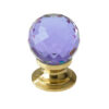 Purple Coloured Faceted Glass Cupboard Door Knob, Polished Brass