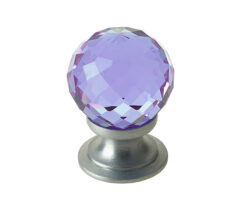 Purple Coloured Faceted Glass Cupboard Door Knob, Satin Chrome