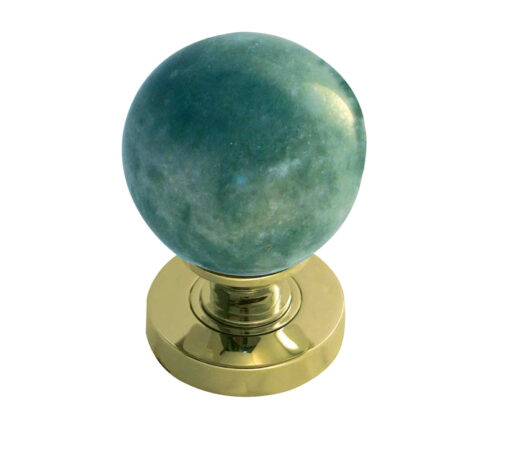 Jade Green Marble Mortice Door Knob, Polished Brass (sold in pairs)