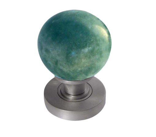 Jade Green Marble Mortice Door Knob, Satin Chrome (sold in pairs)