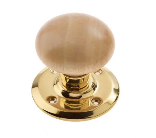 Pine Wood Mortice Door Knobs, Polished Brass