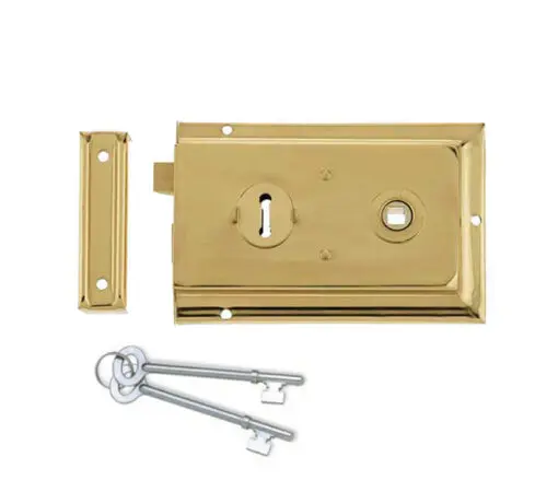 Frelan Hardware Reversible Rim Lock, Polished Brass