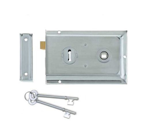 Frelan Hardware Reversible Rim Lock, Satin Chrome