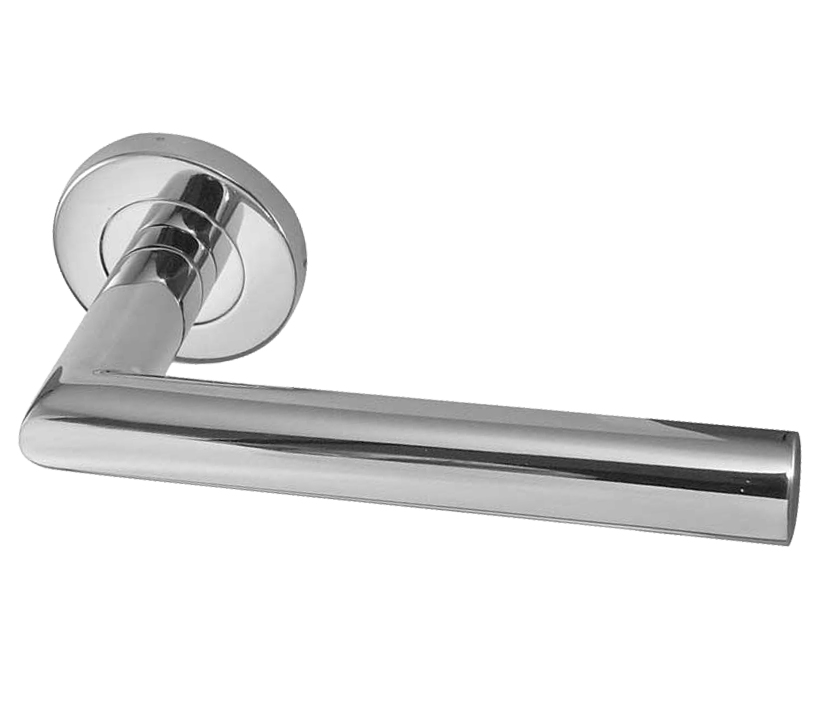 Frelan Hardware Julian Door Handles On Round Rose, Polished Stainless Steel (Sold In Pairs)