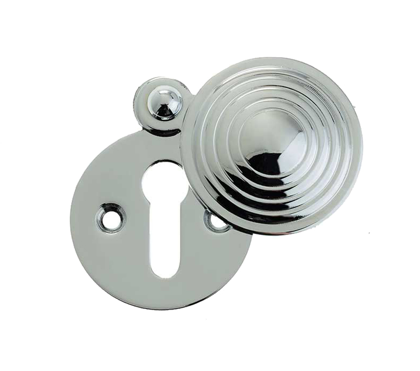 Frelan Hardware Standard Profile Reeded Covered Escutcheon, Polished Chrome